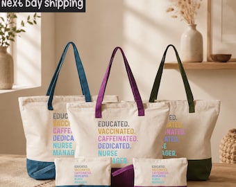 Nurse Tote Bag: Durable Cotton - Zippered with Inner Pocket