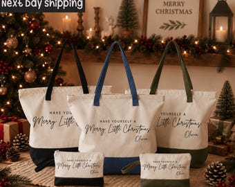 Personalized Merry Christmas Tote Bag: Holiday Canvas Shopping Bag