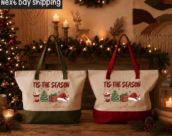 Personalized Christmas Tote Bag: Tis The Season Cotton Holiday Bag