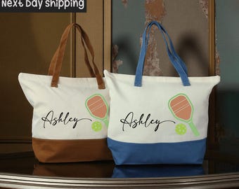 Pickleball Tote Bag: Custom Player or Coach - Cotton with Zipper