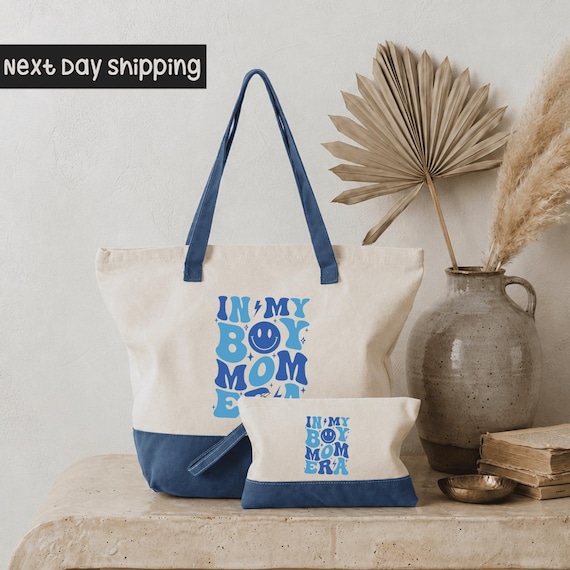 Boy Mom Tote: Durable Cotton Bag - Zipper Closure, Inner Pocket
