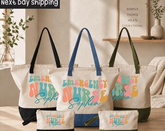 Personalized Emergency Nurse Tote Bag - Cotton with Inner Pocket