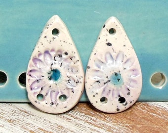 Quinlan Glass Bohemian Blooms Teardrop Handmade Porcelain Ceramic Jewelry Components