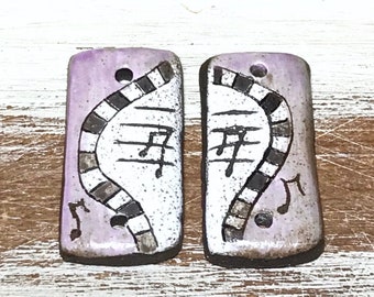 Quinlan Glass Earring Pairs Handmade Porcelain Ceramic Jewelry Components, Piano Keys, Piano Man, Piano Bar, Music Notes