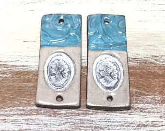 Quinlan Glass Cameo Pairs Handmade Porcelain Ceramic Jewelry Components, Renaissance Cameos, Victorian