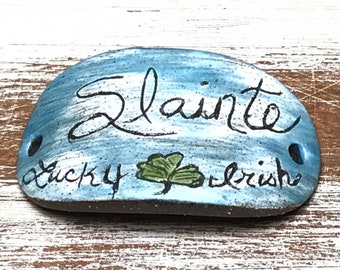 Quinlan Glass Bracelet Bar Handmade Porcelain Ceramic Jewelry Components, Celtic, Irish, Lucky, Cheers, Slainte