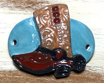 Quinlan Glass Bracelet Bar Handmade Porcelain Ceramic Jewelry Components, Western Chic, Cowgirl Boot, Wild West, Coyote Girls