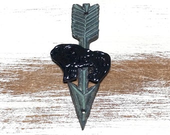 Quinlan Glass Focal Pendant Handmade Porcelain Ceramic Jewelry Components, Western Chic, Cowgirls, Buffalo, Wild West, Western Gypsy, Arrow