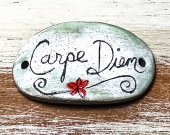 Quinlan Glass Bracelet Bar Handmade Porcelain Ceramic Jewelry Components, Carpe Diem, Seize the Day