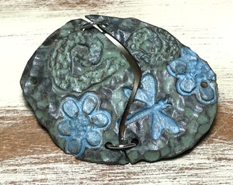 Quinlan Glass Bracelet Bar Handmade Porcelain Ceramic Jewelry Component, Dragonfly, Floral, Bohemian, Boho Gypsy,