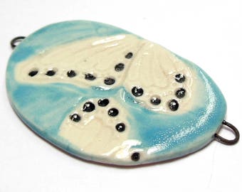 Quinlan Glass Bracelet/Focal Butterfly Wings Handmade Porcelain Ceramic Jewelry Components