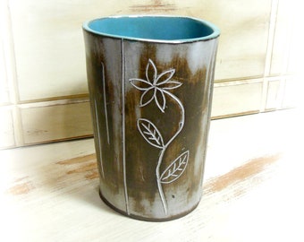 Quinlan Glass Handmade Handbuilt Stoneware Pottery Tumbler, Juice Tumbler, Ice Tea Tumbler, Lemonade Tumbler, Water Glass, Drinking Cup
