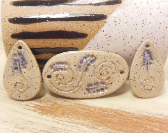 Quinlan Glass Earring Pairs, Bracelet Bar, Focal Handmade Speckled Stoneware  Jewelry Component