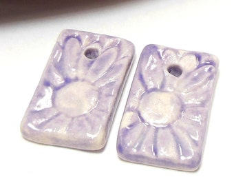 Quinlan Glass Purple Daisy Pair Handmade Porcelain Ceramic Jewelry Components
