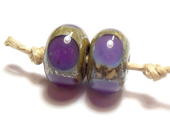Quinlan Glass Purple Pair Handmade Lampwork Glass Beads