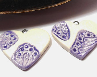 Quinlan Glass Butterfly Wing Heart Pair Handmade Porcelain Ceramic Jewelry Components