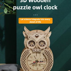 3D Wooden Puzzle Owl Clock – DIY Mechanical Clock Model Kit – Steampunk Owl Wall Decor for Adults, Teens & Puzzle Lovers