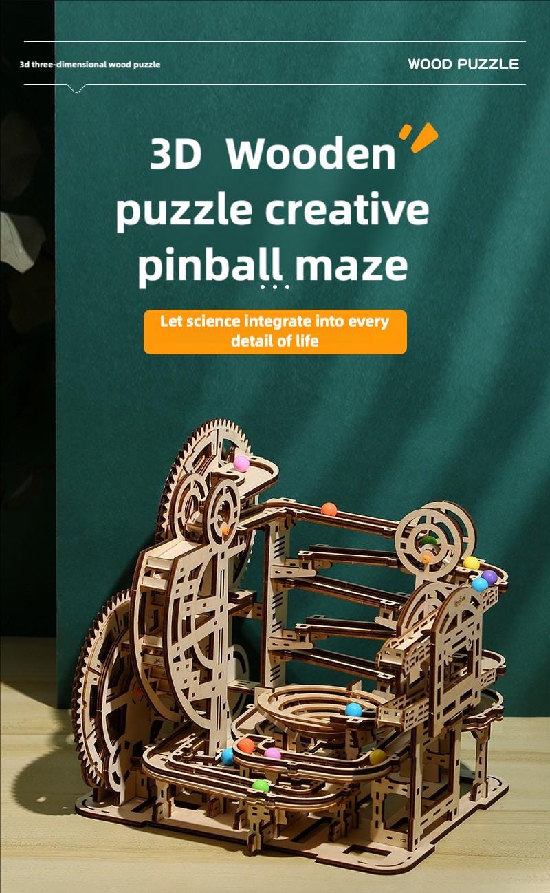 3D Wooden Puzzle Pinball Maze – DIY Mechanical Game Kit – Interactive Retro Arcade Toy for Teens, Adults & Puzzle Game Lovers