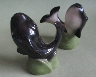 Vintage Whale Salt & Pepper Shakers Ceramic