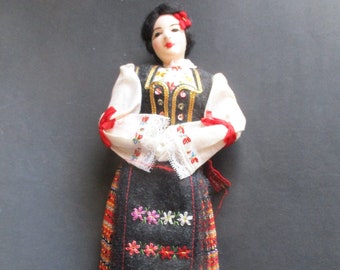 Vintage 13" Ethnic Doll with Embroidered Features