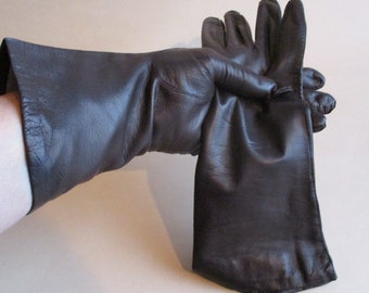 Vintage Brown Kid Leather Gloves Ladies Size 7 with Silk Lining