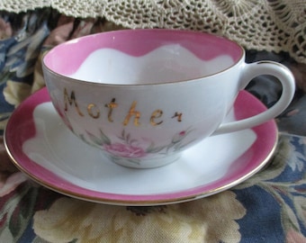Collectible Lefton Mother/Coffee China Cup and Saucer with Roses pattern