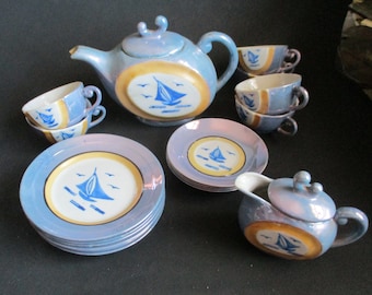 Vintage Child's Nautical Lusterware Tea Set 20 piece Set Made in Japan