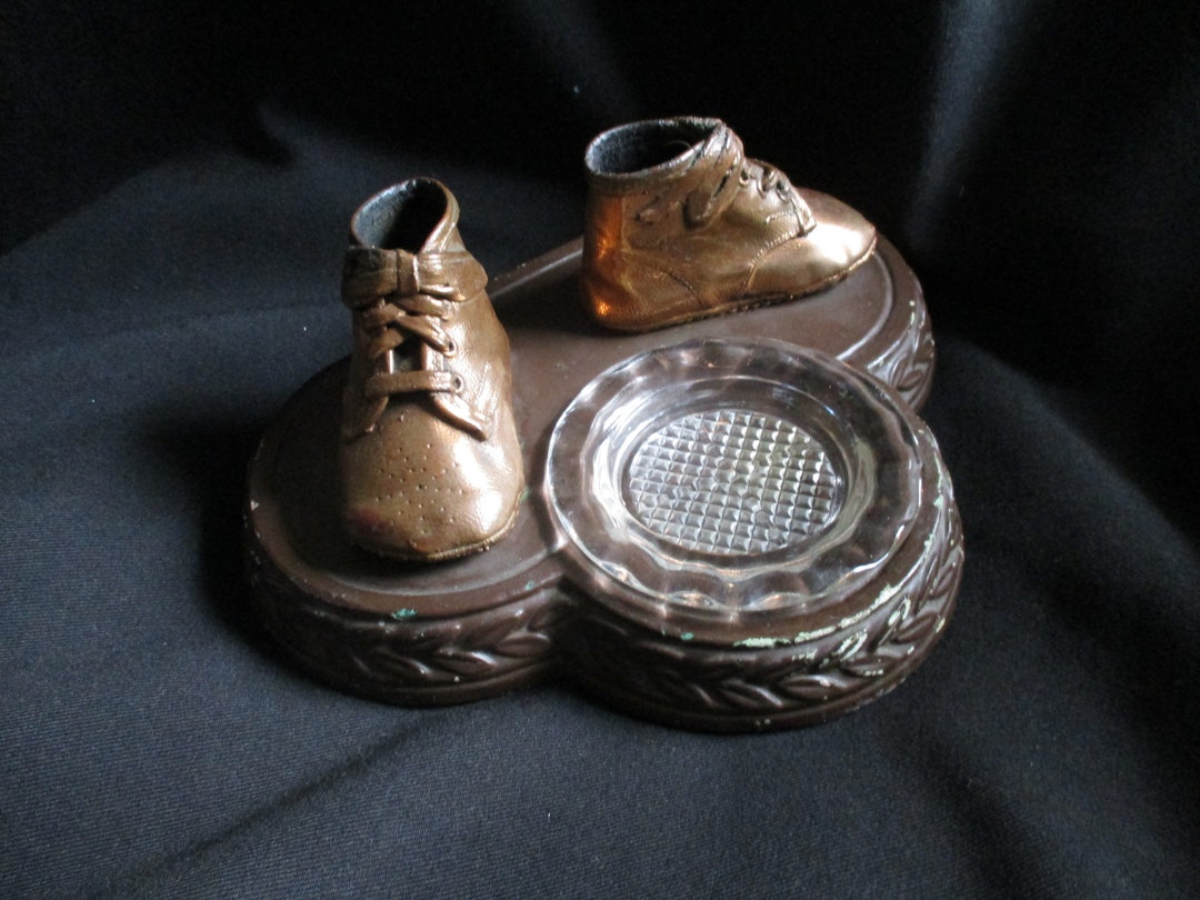 Vintage Bronzed Baby Shoes Ashtray Dish Etsy