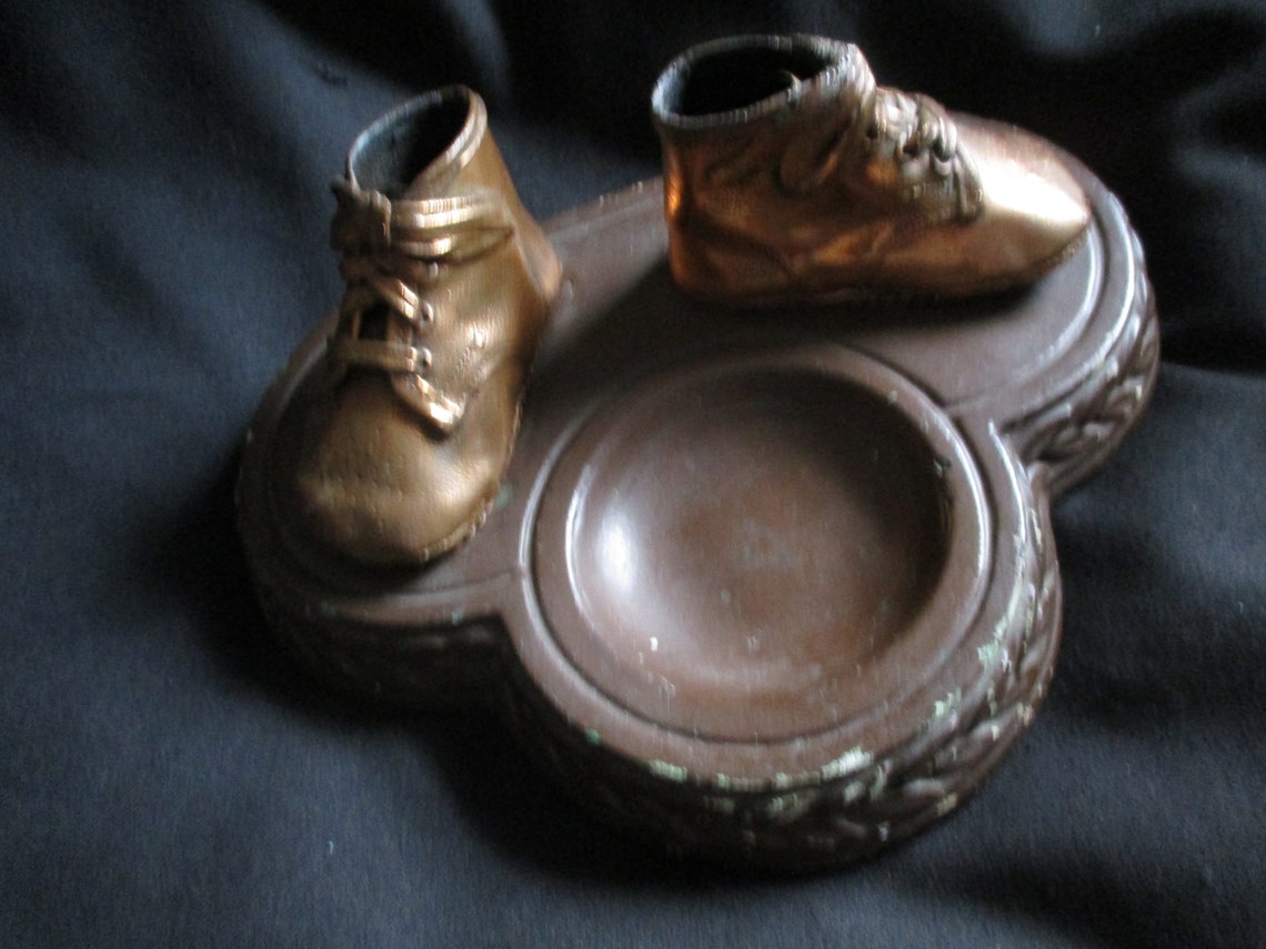 Vintage Bronzed Baby Shoes Ashtray Dish Etsy