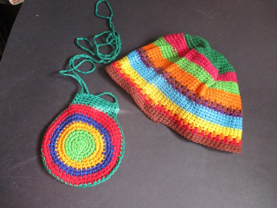 Hand Crocheted Hat and Purse made in Guatemala Vi… - image 1