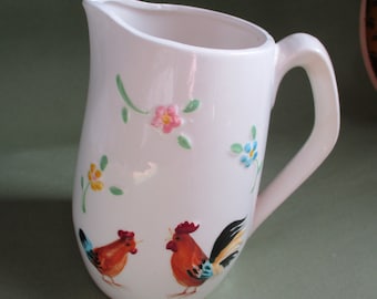 Vintage Handpainted Ceramic Rooster Pitcher