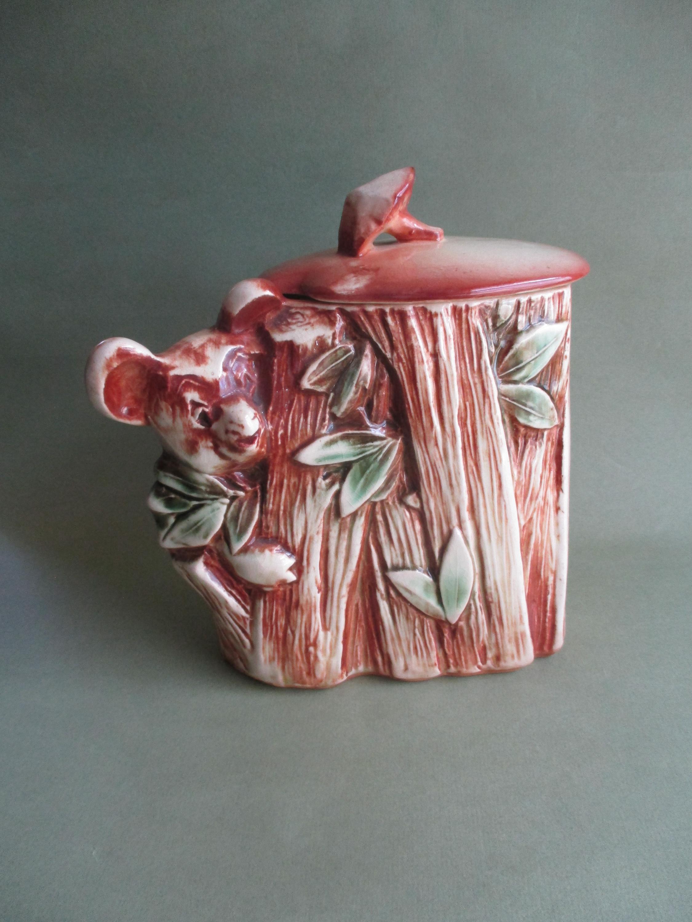 Vintage Mccoy Ceramic Cookie Jar Koala Bear Climbing Eucalyptus