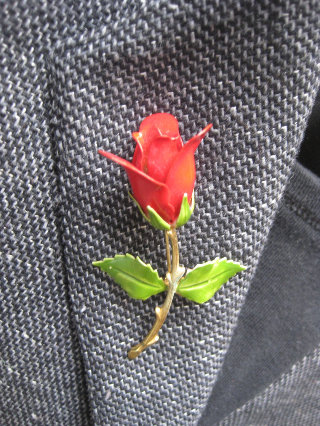 Vintage Enamel Rose Pin - Etsy