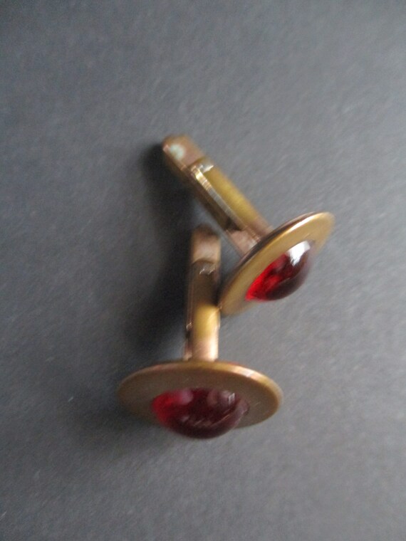 Vintage 1940's Cufflinks Red Glass Cabachon and B… - image 6