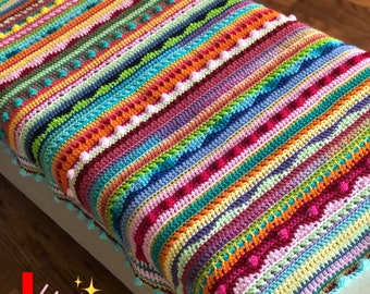 Colorful Crochet Afghan, Baby Blanket ,Different Stitches, DIGITA PATTERN, PDF file