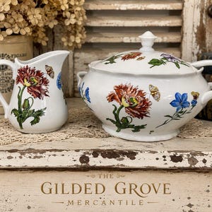 BIA Cordon Bleu Floral Soup Tureen With Cover & Creamer Set Flowers Pattern