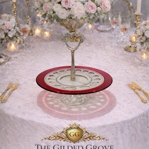 Vintage RUBY RED Glas gerippte runde Serviertablett Platte