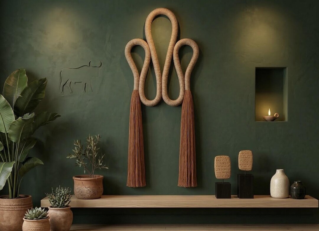 Abstract Fiber Art Wall Sculpture, Boho Wrapped Rope Wall Hanging ...