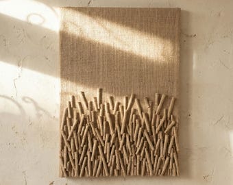 Boho Woven Wall Hanging: Jute Fabric Art, Natural Straw Decor