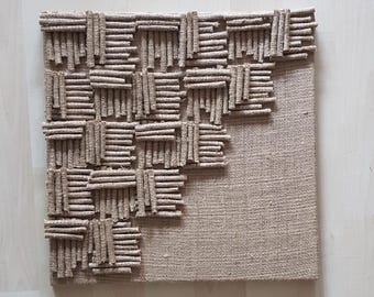 Boho Woven Wall Hanging: Jute Fabric Art, Natural Straw Decor