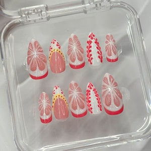 Tequila Lime Press On Nails, custom hand-painted nails, festival nails, tropical nails, fruit nails, trendy nails, pink nails, summer nails