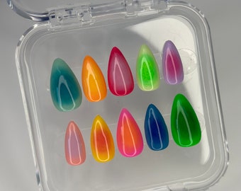 Aura Press On Nails, aura nails, colorful nails, festival nails, summer nails, vacation nails, rainbow nails, trendy nails, custom press ons
