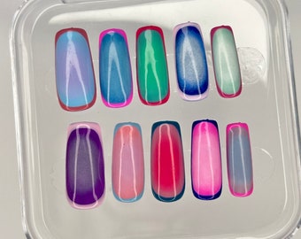 Aura Press On Nails, aura nails, colorful nails, festival nails, summer nails, vacation nails, rainbow nails, trendy nails, custom press ons