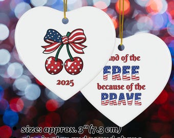 Patriotic Ornament 2025 – Cute Cherry Coquette Design Double-Sided Keepsake – 4th of July Gift – Memorial Day – Land of the Free
