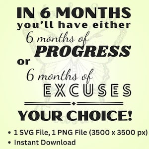 Progrès ou excuses SVG et PNG - Conception de citations motivantes pour le fitness, la réadaptation ou les journaux - Votre choix !