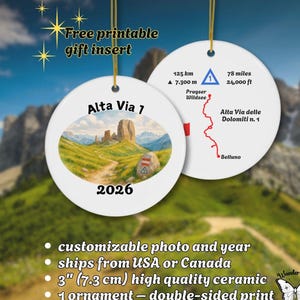 Customizable Alta Via 1 Ornament • Dolomites Hike Keepsake • Personalized Ceramic Trail Gift