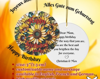 Customizable Sunflower Bouquet Stained Glass Design, Happy Birthday 2025, Personal Message, Ornament, Gift Idea for Loved Ones - int version