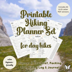 Printable Hiking Planner for Day Hikes – Journal, Packing List, Checklist & Hiking Log – A4 and US Letter PDF