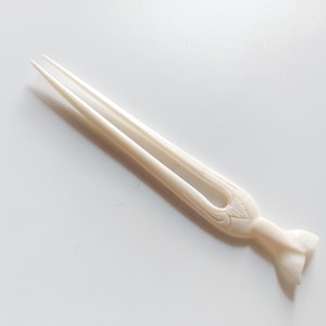 Bone hair stick 2 Prong , carved whale tail Wera bone hair fork