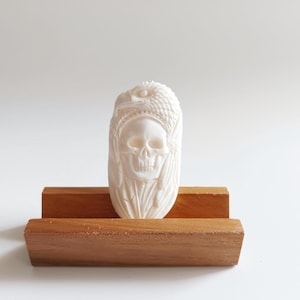 Skull and eagle carved bone pendant, handmade bone carving